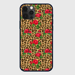 Чехол для iPhone 12 Pro Шкура Леопарда в Цветах, цвет: 3D-черный