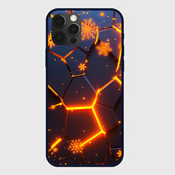 Чехол для iPhone 12 Pro НОВОГОДНИЕ ОГНЕННЫЕ 3D ПЛИТЫ FIRE NEON HEXAGON, цвет: 3D-черный