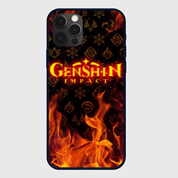 Чехол для iPhone 12 Pro GENSHIN IMPACT FIRE SYMBOL ОГНЕННАЯ СТИХИЯ, цвет: 3D-черный
