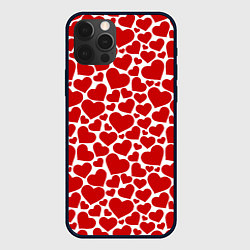 Чехол для iPhone 12 Pro Красные Сердечки LOVE, цвет: 3D-черный