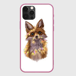 Чехол для iPhone 12 Pro Fox with a garland, цвет: 3D-малиновый