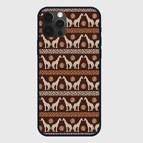 Чехол iPhone 12 Pro Жирафы Африка паттерн / 3D-Черный – фото 1