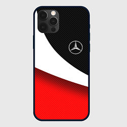 Чехол для iPhone 12 Pro MERCEDES BENZ КАРБОН И КРАСНАЯ ВОЛНА, цвет: 3D-черный