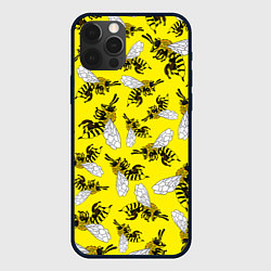 Чехол для iPhone 12 Pro Пчелы на желтом, цвет: 3D-черный