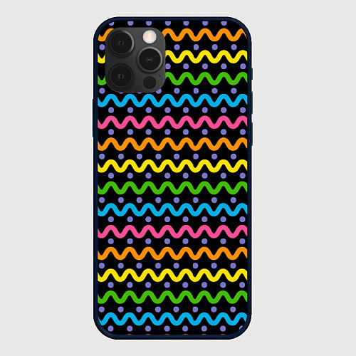Чехол iPhone 12 Pro Разноцветные волнистые линии / 3D-Черный – фото 1
