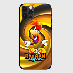 Чехол для iPhone 12 Pro Rayman Legends на фоне желтой спирали, цвет: 3D-черный