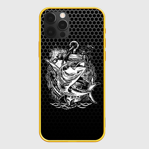 Чехол iPhone 12 Pro Рыба и якорь / 3D-Желтый – фото 1