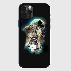 Чехол для iPhone 12 Pro Волки и Луна Wolves, цвет: 3D-черный
