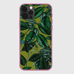 Чехол для iPhone 12 Pro Цветы Тёмная Листва, цвет: 3D-малиновый