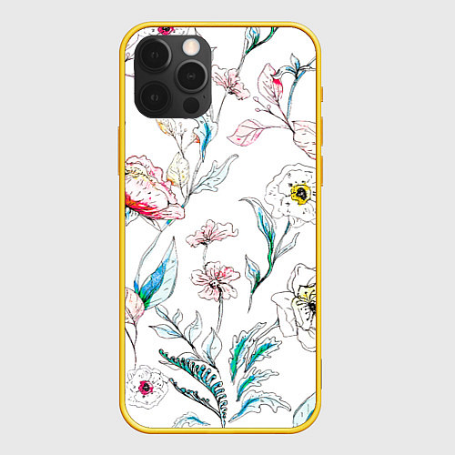 Чехол iPhone 12 Pro Цветы Нарисованные / 3D-Желтый – фото 1