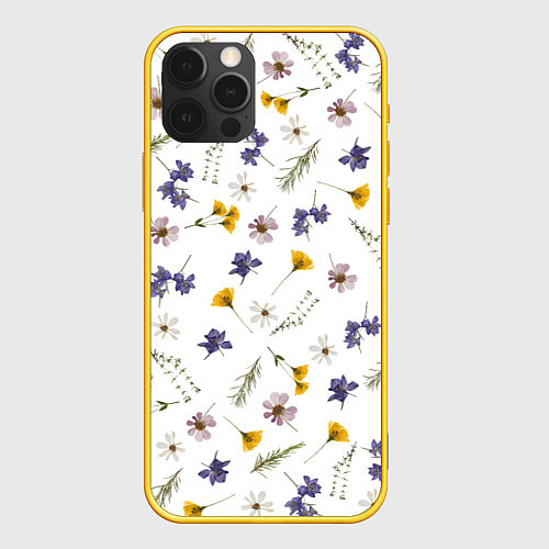 Чехол iPhone 12 Pro Простые цветы на белом фоне / 3D-Желтый – фото 1