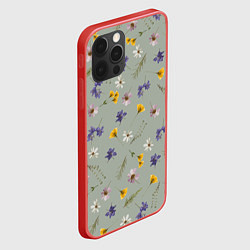 Чехол для iPhone 12 Pro Простой цветочный принт на зеленом фоне, цвет: 3D-красный — фото 2