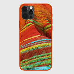 Чехол для iPhone 12 Pro Знаменитые разноцветные горы Китай, цвет: 3D-красный