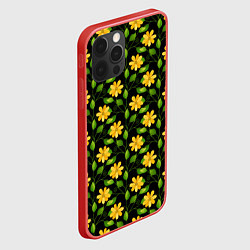 Чехол для iPhone 12 Pro Желтые цветочки паттерн, цвет: 3D-красный — фото 2