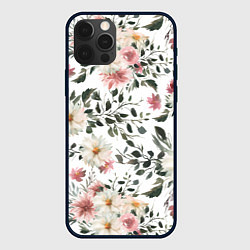 Чехол для iPhone 12 Pro Цветы Акварельно-Белые, цвет: 3D-черный