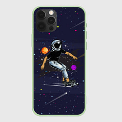 Чехол для iPhone 12 Pro Космонавт - скейтбордист, цвет: 3D-салатовый