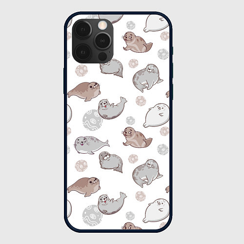 Чехол iPhone 12 Pro Милые тюлени / 3D-Черный – фото 1