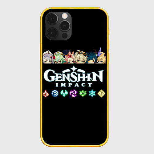 Чехол iPhone 12 Pro Персонажи игры Genshin Impact / 3D-Желтый – фото 1