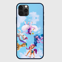 Чехол для iPhone 12 Pro My Little Pony летают в облаках, цвет: 3D-черный