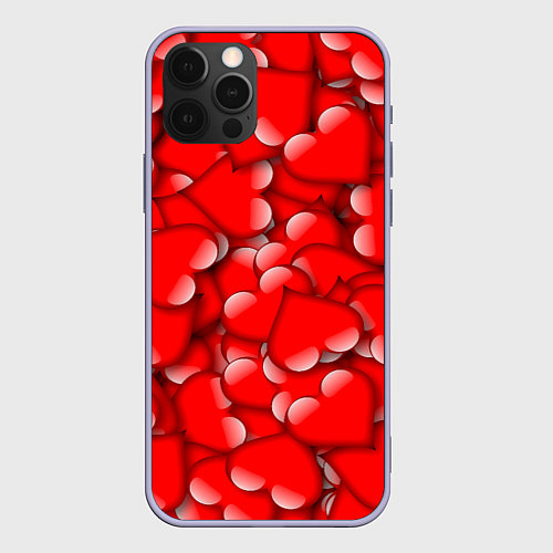 Чехол iPhone 12 Pro LOVING HEARTS / 3D-Светло-сиреневый – фото 1