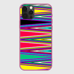 Чехол для iPhone 12 Pro Разноцветный радужный полосатый принт, цвет: 3D-малиновый