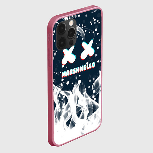 Чехол iPhone 12 Pro Marshmello белый огонь / 3D-Малиновый – фото 2