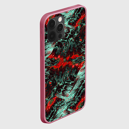 Чехол iPhone 12 Pro Красно-Белая Вулканическая Лава / 3D-Малиновый – фото 2