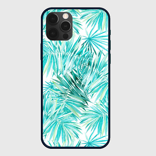 Чехол iPhone 12 Pro Листья Пальмы Нарисованные Акварелью / 3D-Черный – фото 1