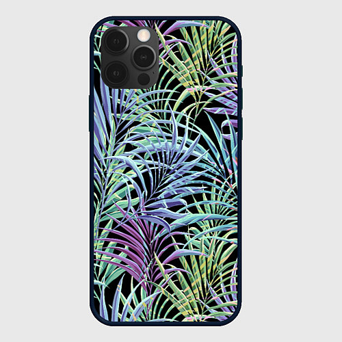 Чехол iPhone 12 Pro Разноцветные Листья Пальм В Ночных Джунглях / 3D-Черный – фото 1