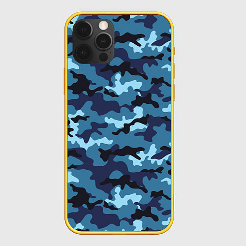 Чехол iPhone 12 Pro Камуфляж Тёмно-Синий Camouflage Dark-Blue / 3D-Желтый – фото 1