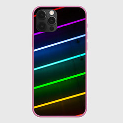 Чехол для iPhone 12 Pro Неоновые разноцветные фонари - Голубой и зелёный, цвет: 3D-малиновый