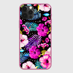 Чехол для iPhone 12 Pro Floral pattern Summer night Fashion trend, цвет: 3D-малиновый