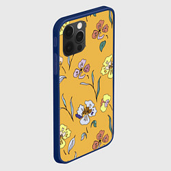 Чехол для iPhone 12 Pro Цветы Нарисованные На Золотом Фоне, цвет: 3D-тёмно-синий — фото 2