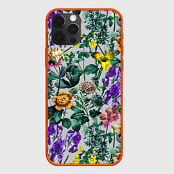 Чехол для iPhone 12 Pro Цветы Летний Орнамент, цвет: 3D-красный