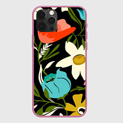 Чехол для iPhone 12 Pro Яркие цветы на фоне тёмной летней ночи, цвет: 3D-малиновый
