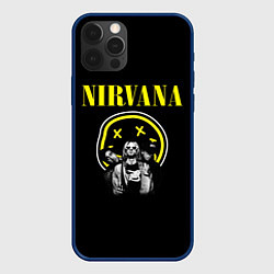 Чехол для iPhone 12 Pro NIRVANA логотип и исполнители, цвет: 3D-тёмно-синий
