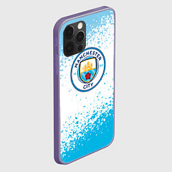 Чехол для iPhone 12 Pro Manchester голубые брызги на белом фоне, цвет: 3D-серый — фото 2