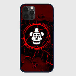 Чехол для iPhone 12 Pro Символ FNAF и краска вокруг на темном фоне, цвет: 3D-черный