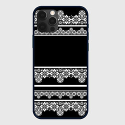 Чехол для iPhone 12 Pro Белое кружево на черном фоне lace, цвет: 3D-черный
