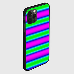 Чехол для iPhone 12 Pro Зеленый и фиолетовые яркие неоновые полосы striped, цвет: 3D-черный — фото 2