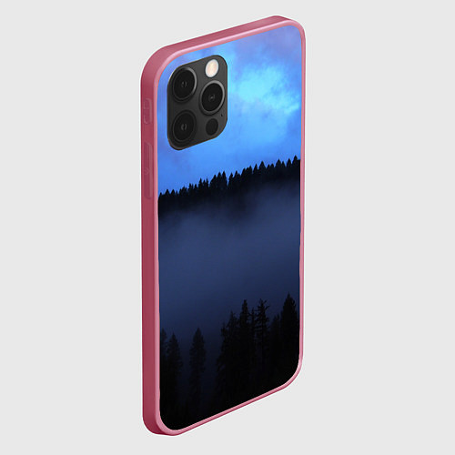 Чехол iPhone 12 Pro Неоновое небо над лесом / 3D-Малиновый – фото 2