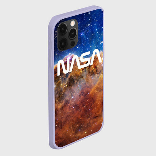 Чехол iPhone 12 Pro Лого NASA и Туманность Киля / 3D-Светло-сиреневый – фото 2