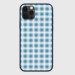Чехол для iPhone 12 Pro Бело-голубой клетчатый узор, цвет: 3D-черный