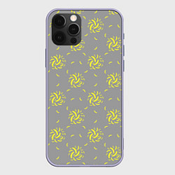 Чехол для iPhone 12 Pro Банановый фейерверк на сером фоне, цвет: 3D-светло-сиреневый