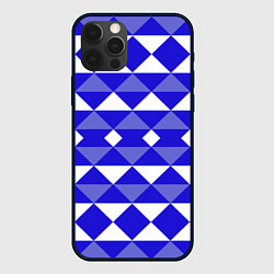Чехол для iPhone 12 Pro Бело-синий геометрический узор, цвет: 3D-черный