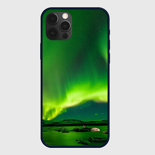 Чехол iPhone 12 Pro Абстрактное полярное сияние - Зелёный / 3D-Черный – фото 1