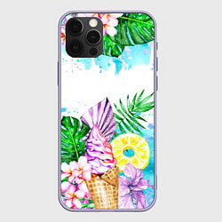 Чехол для iPhone 12 Pro Тропический рай и мороженое, цвет: 3D-светло-сиреневый