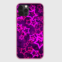 Чехол для iPhone 12 Pro Purple stars, цвет: 3D-малиновый