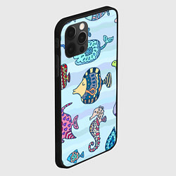 Чехол для iPhone 12 Pro Кит, черепаха, акула и другие обитатели океана, цвет: 3D-черный — фото 2