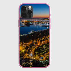Чехол для iPhone 12 Pro Ночной город с высоты, цвет: 3D-малиновый